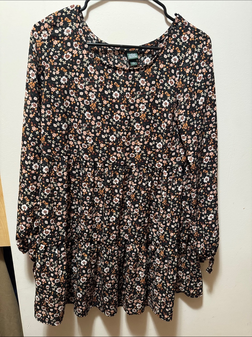 wild fable Black Floral Tiered Dress with Pink & Rust Accents